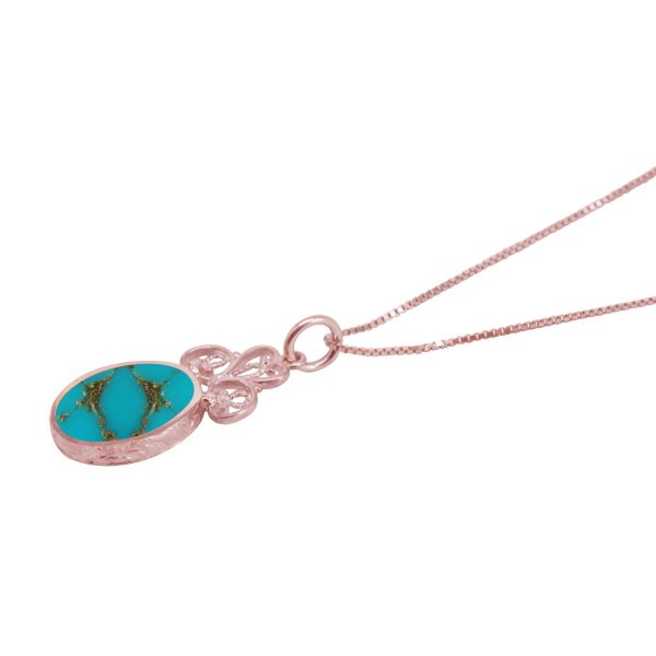 Rose Gold Turquoise Oval Double Sided Pendant