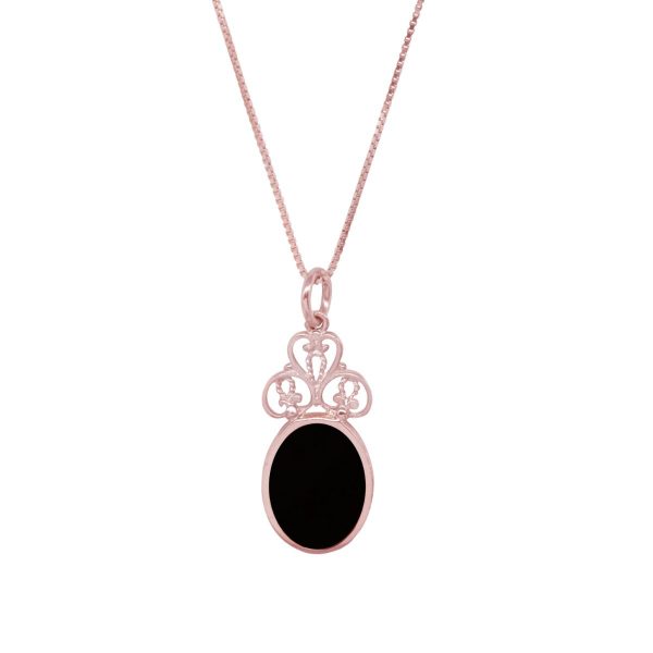 Rose Gold Whitby Jet Oval Double Sided Pendant