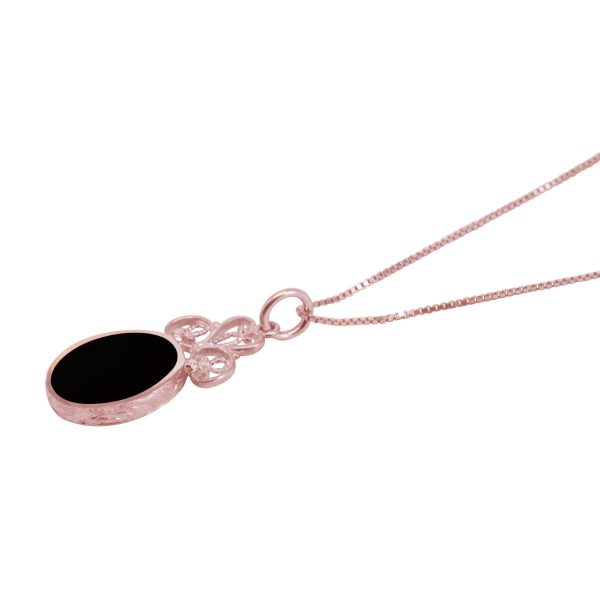 Rose Gold Whitby Jet Oval Double Sided Pendant