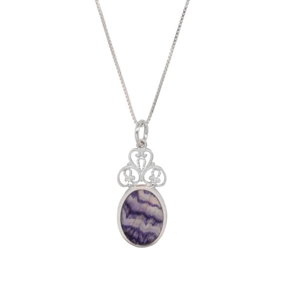 Silver Blue John Oval Double Sided Pendant