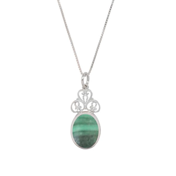 Silver Malachite Oval Double Sided Pendant