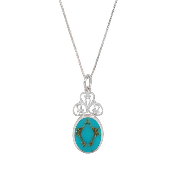 Silver Turquoise Oval Double Sided Pendant