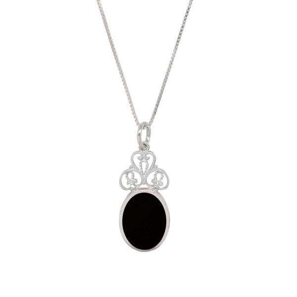 Silver Whitby Jet Oval Double Sided Pendant