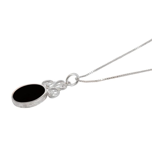 Silver Whitby Jet Oval Double Sided Pendant