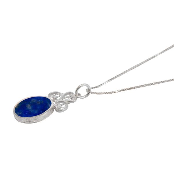 White Gold Lapis Oval Double Sided Pendant