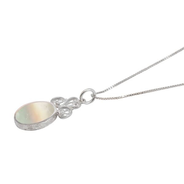 White Gold Mother of Pearl Oval Double Sided Pendant