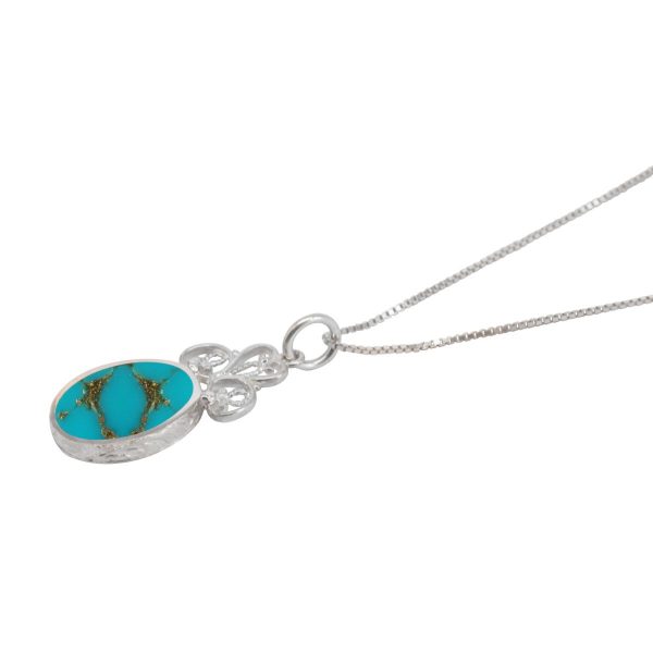 White Gold Turquoise Oval Double Sided Pendant