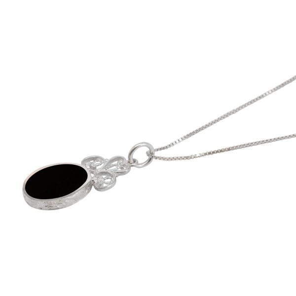 White Gold Whitby Jet Oval Double Sided Pendant