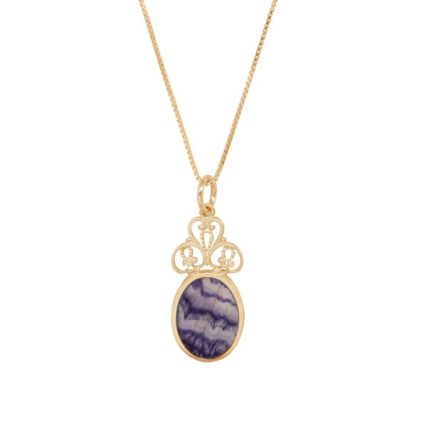 Yellow Gold Blue John Oval Double Sided Pendant