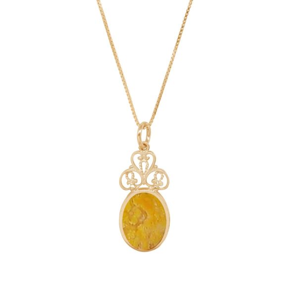 Yellow Gold Bumblebee Jasper Oval Double Sided Pendant