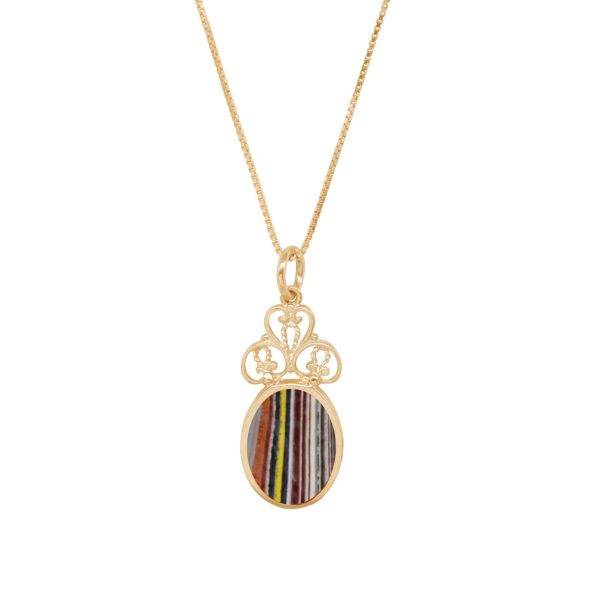 Yellow Gold Fordite Oval Double Sided Pendant