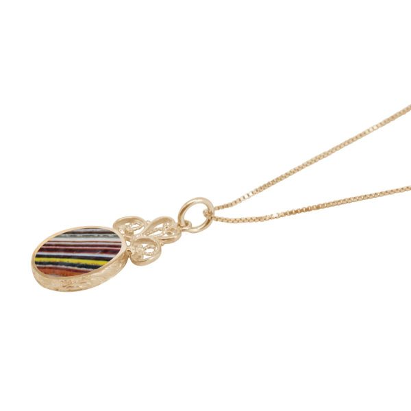 Yellow Gold Fordite Oval Double Sided Pendant