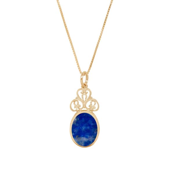 Yellow Gold Lapis Oval Double Sided Pendant