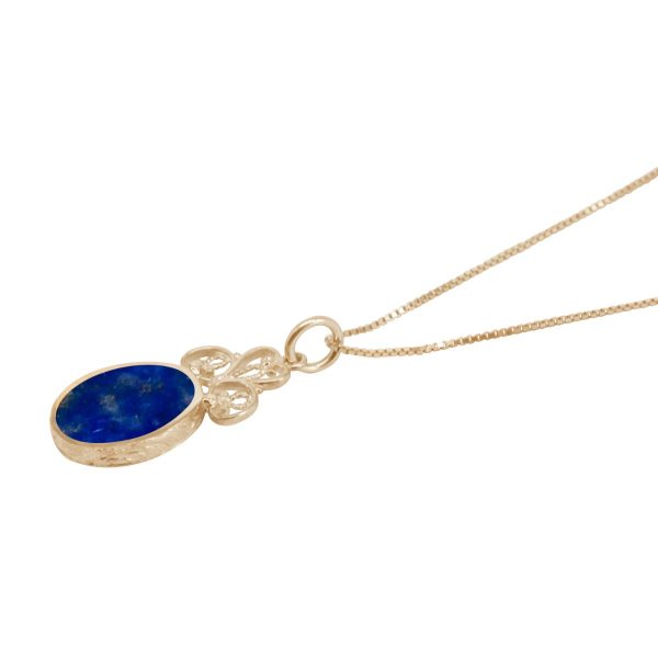 Yellow Gold Lapis Oval Double Sided Pendant