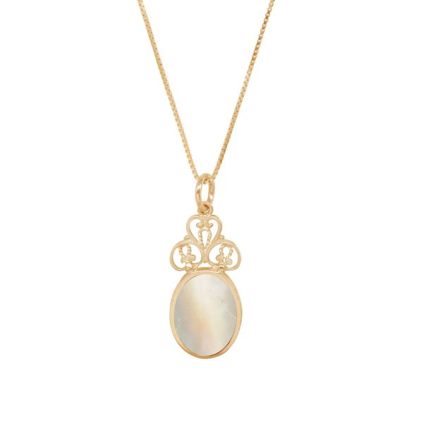 Yellow Gold Mother of Pearl Oval Double Sided Pendant