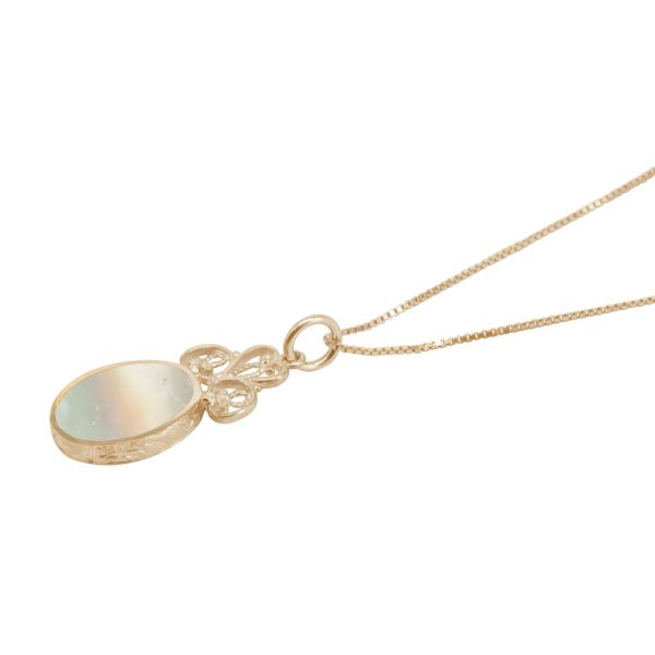 Yellow Gold Mother of Pearl Oval Double Sided Pendant