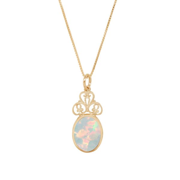 Yellow Gold Opalite Oval Double Sided Pendant
