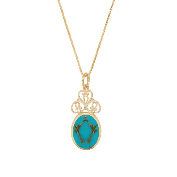 Yellow Gold Turquoise Oval Double Sided Pendant