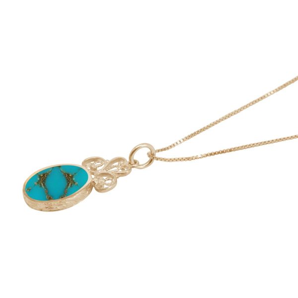 Yellow Gold Turquoise Oval Double Sided Pendant