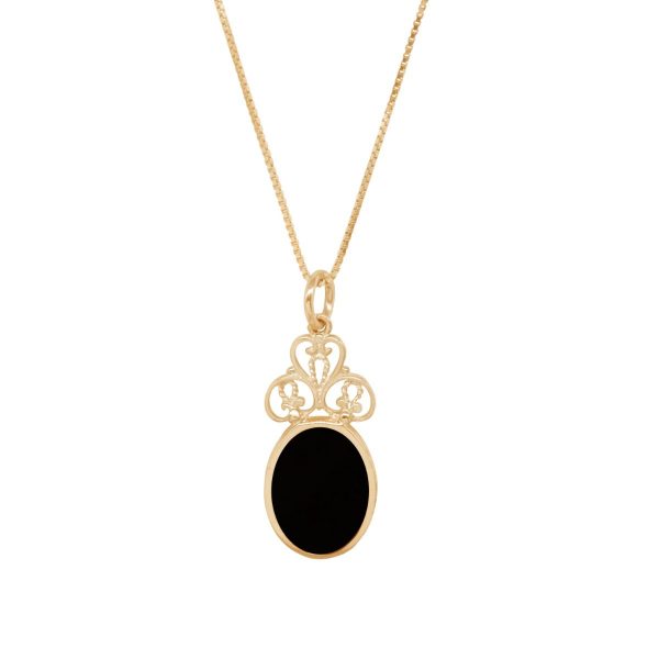 Yellow Gold Whitby Jet Oval Double Sided Pendant