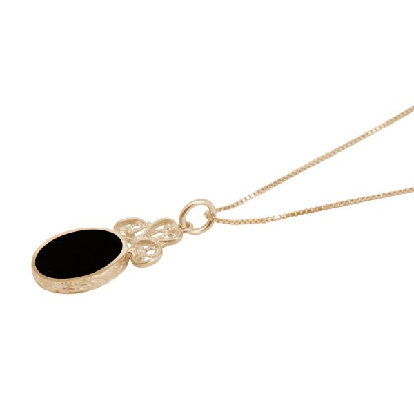 Yellow Gold Whitby Jet Oval Double Sided Pendant