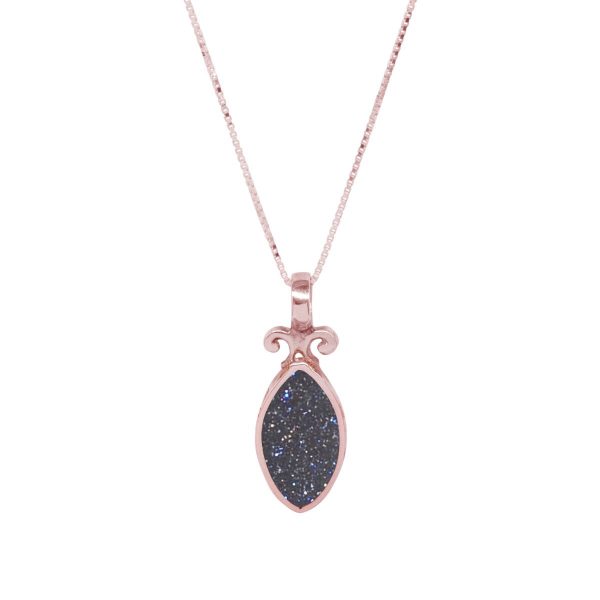 Rose Gold Blue Goldstone Double Sided Pendant