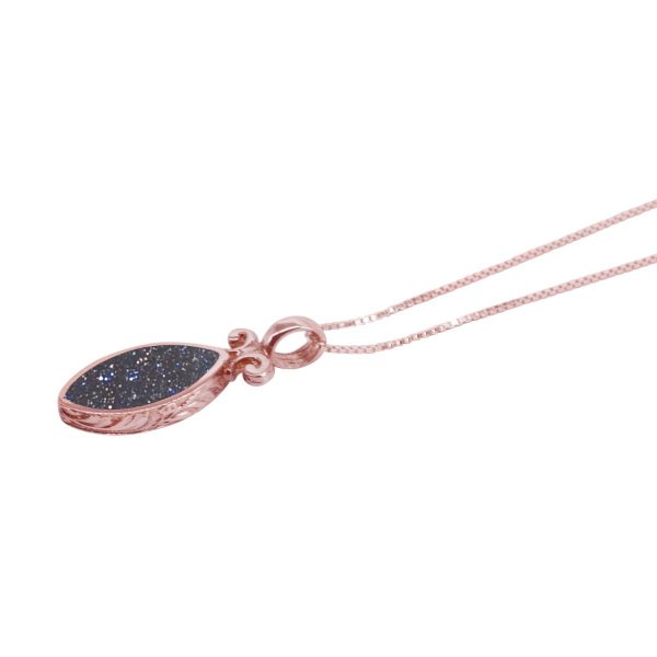 Rose Gold Blue Goldstone Double Sided Pendant