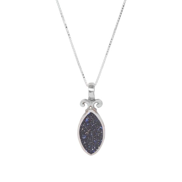 Silver Blue Goldstone Double Sided Pendant