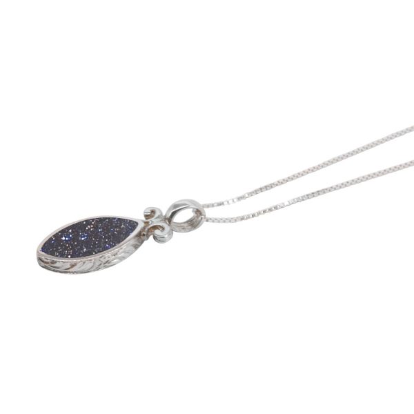 Silver Blue Goldstone Double Sided Pendant