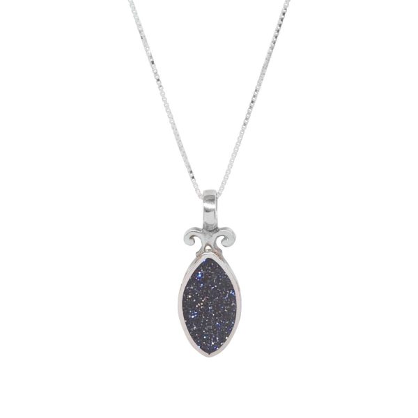 White Gold Blue Goldstone Double Sided Pendant