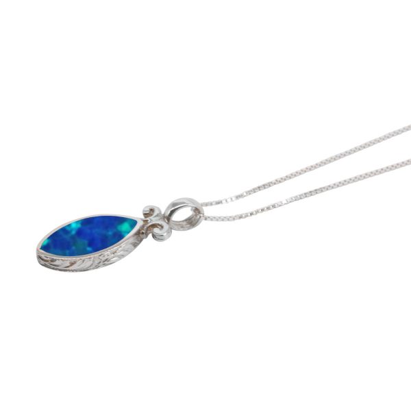White Gold Opalite Cobalt Blue Double Sided Pendant