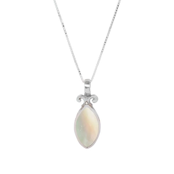 White Gold Mother of Pearl Double Sided Pendant