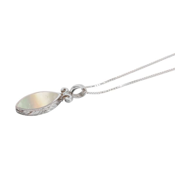 White Gold Mother of Pearl Double Sided Pendant