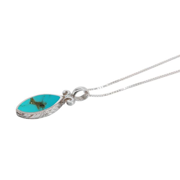 White Gold Turquoise Double Sided Pendant
