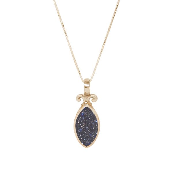 Yellow Gold Blue Goldstone Double Sided Pendant