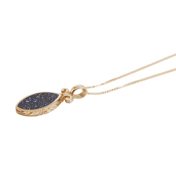 Yellow Gold Blue Goldstone Double Sided Pendant