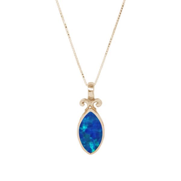 Yellow Gold Opalite Cobalt Blue Double Sided Pendant