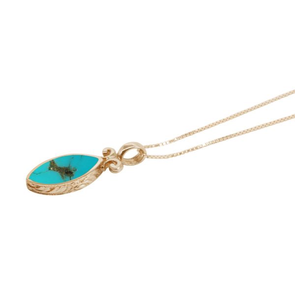 Yellow Gold Turquoise Double Sided Pendant