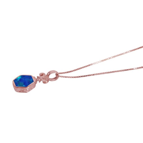 Rose Gold Cobalt Blue Opalite Hexagonal Double Sided Pendant