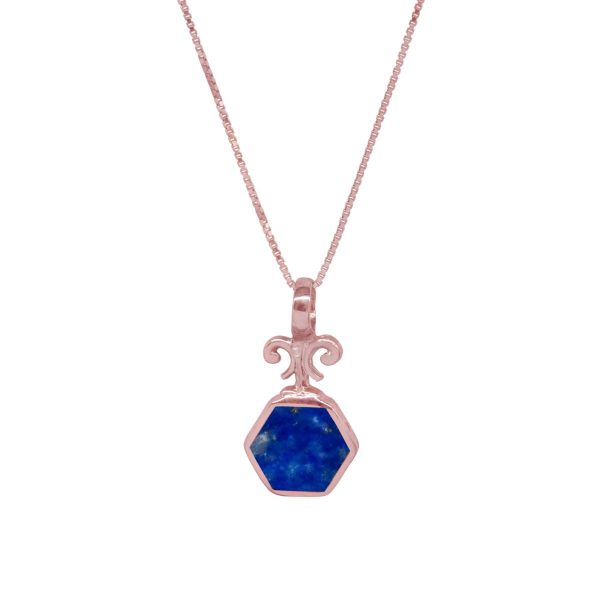 Rose Gold Lapis Hexagonal Double Sided Pendant