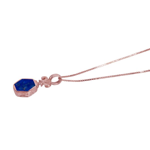 Rose Gold Lapis Hexagonal Double Sided Pendant