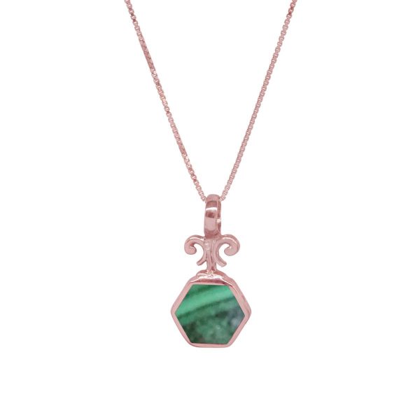 Rose Gold Malachite Hexagonal Double Sided Pendant