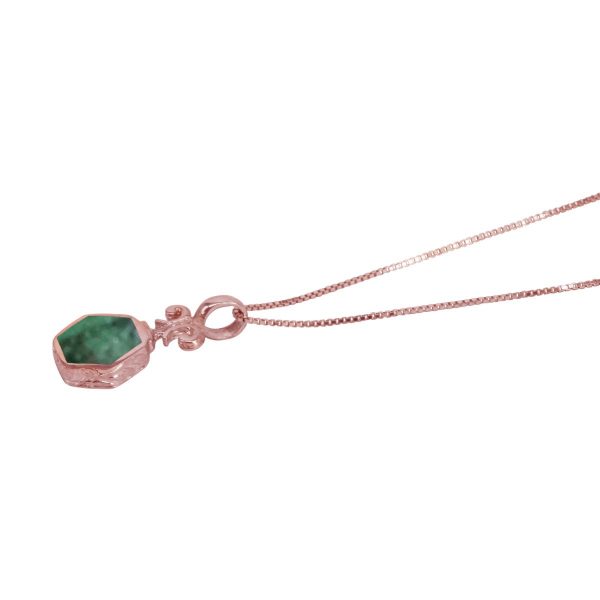 Rose Gold Malachite Hexagonal Double Sided Pendant