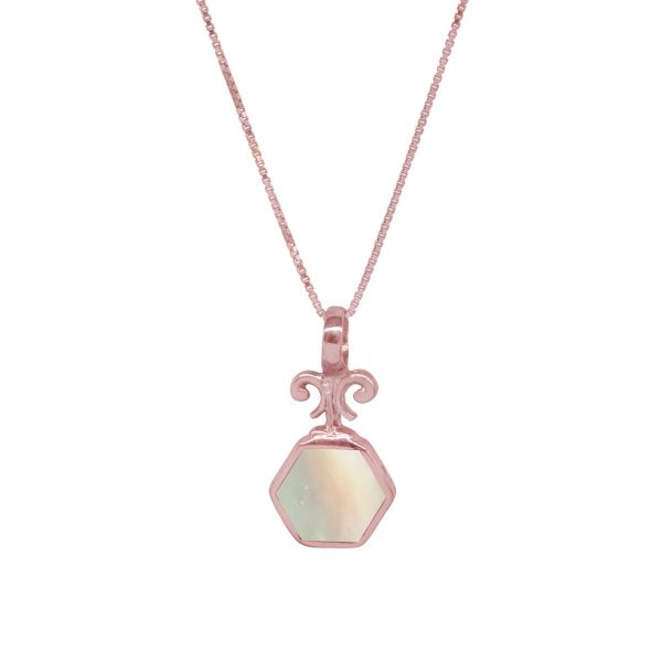 Rose Gold Mother of Pearl Hexagonal Double Sided Pendant