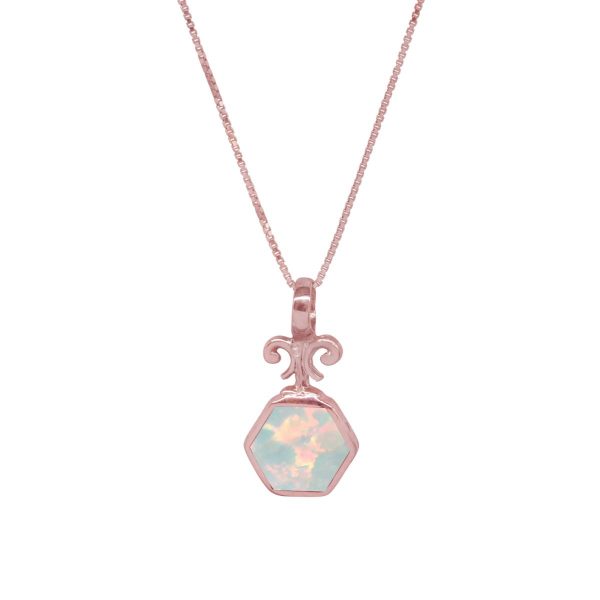 Rose Gold Opalite Sun Ice Hexagonal Double Sided Pendant