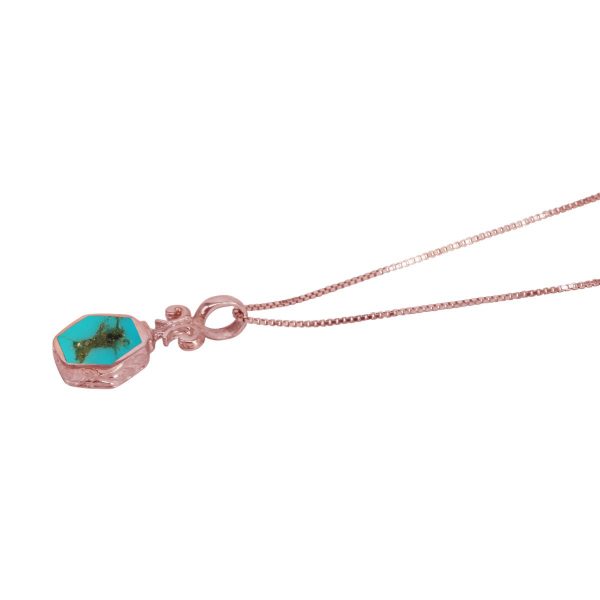 Rose Gold Turquoise Hexagonal Double Sided Pendant