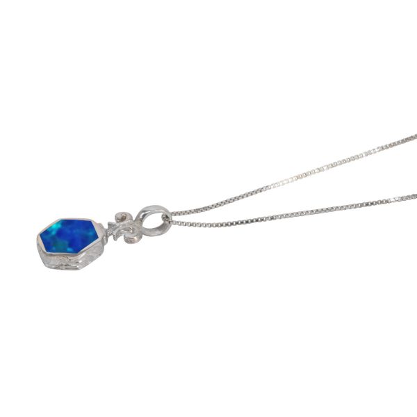 Silver Opalite Cobalt Blue Hexagonal Double Sided Pendant