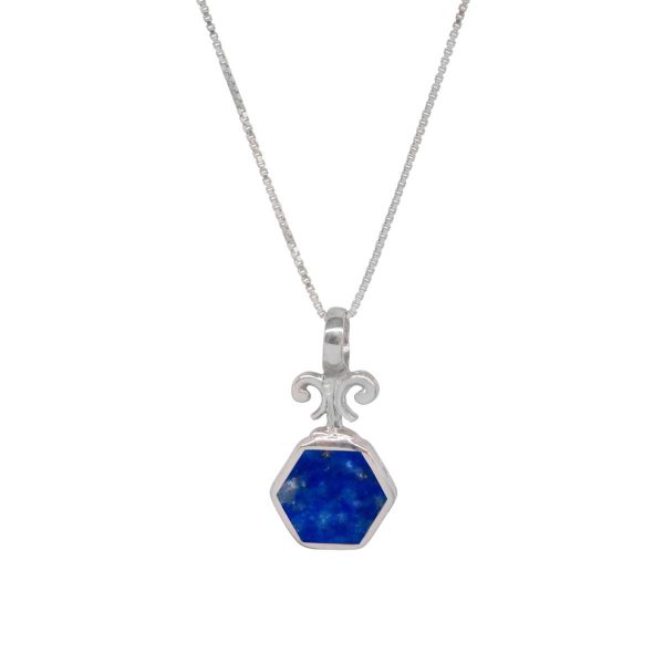 Silver Lapis Hexagonal Double Sided Pendant