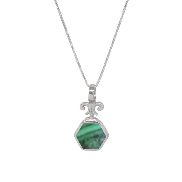 Silver Malachite Hexagonal Double Sided Pendant