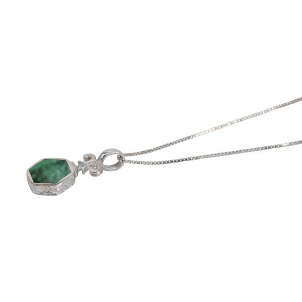 Silver Malachite Hexagonal Double Sided Pendant